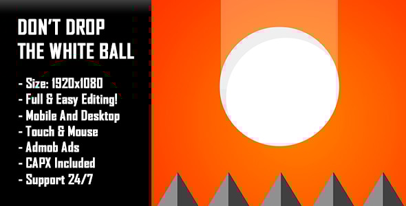 Don't Drop The White Ball - HTML5 Game + Mobile Version! (Construct-2 CAPX) - CodeCanyon Item for Sale