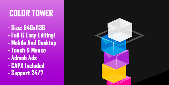 Color Tower - HTML5 Game + Mobile Version! (Construct 2 / Construct 3 / CAPX) - CodeCanyon Item for Sale