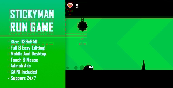 Stickyman Run - HTML5 Game + Mobile Version! (Construct-2 CAPX) - CodeCanyon Item for Sale