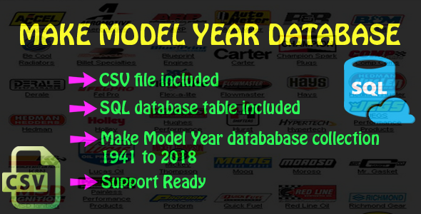 Make Model Year CSV and SQL Database - CodeCanyon Item for Sale