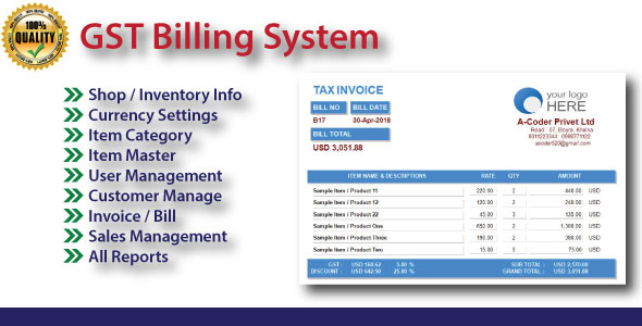 GST Billing System With Full Project & Source Code - CodeCanyon Item for Sale
