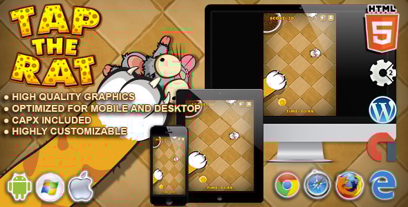 Tap The Rat - HTML5 Construct Tap Game - CodeCanyon Item for Sale
