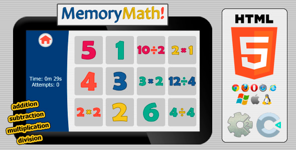 MemMath! - HTML5 Educational Game - CodeCanyon Item for Sale