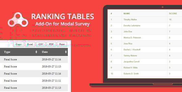 Ranking Tables - Modal Survey Add-on - CodeCanyon Item for Sale