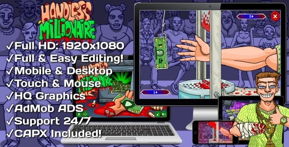 Handless Millionaire - HTML5 Game 15 Levels + Mobile Version! (Construct 3 | Construct 2 | Capx) - CodeCanyon Item for Sale
