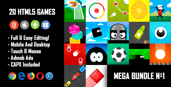 20 HTML5 Games + Mobile Version!!! MEGA BUNDLE №1 (Construct 2 / CAPX) - CodeCanyon Item for Sale