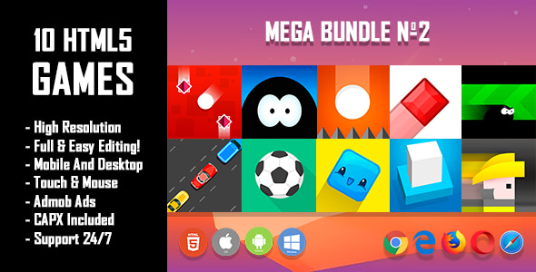 10 HTML5 Games + Mobile Version!!! MEGA BUNDLE №2 (Construct 2 / CAPX) - CodeCanyon Item for Sale