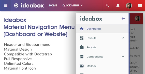 Ideabox - Material Navigation Menu - Dashboard or Website - CodeCanyon Item for Sale