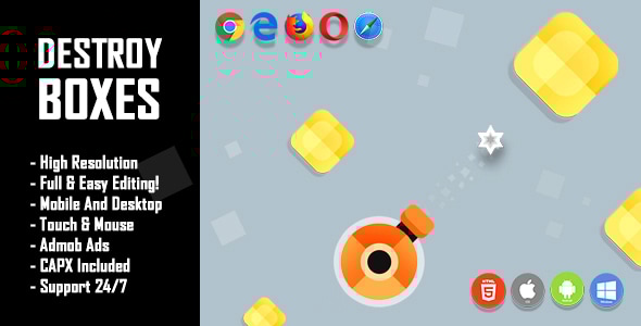 Destroy Boxes - HTML5 Game + Mobile Version! (Construct 2 / Construct 3 / CAPX) - CodeCanyon Item for Sale