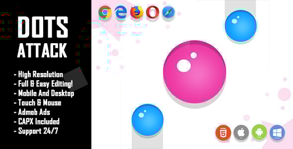 Dots Attack - HTML5 Game + Mobile Version! (Construct 2 / Construct 3 / CAPX) - CodeCanyon Item for Sale