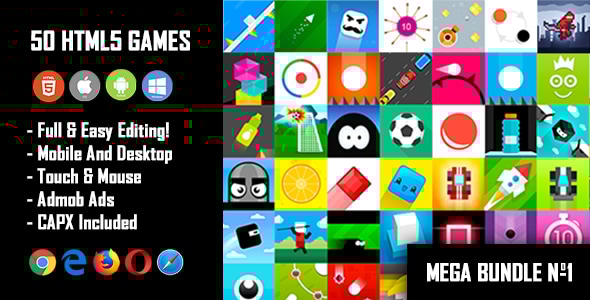 50 HTML5 Games + Mobile Version!!! MEGA BUNDLE №1 (Construct 2 / Construct 3 / CAPX) - CodeCanyon Item for Sale