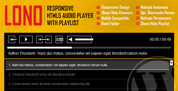 Lono - Responsive HTML5 Audio Player With Playlist WordPress Plugin - CodeCanyon Item for Sale