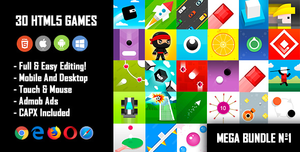 30 HTML5 Games + Mobile Version!!! MEGA BUNDLE №1 (Construct 2 / Construct 3 / CAPX) - CodeCanyon Item for Sale