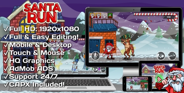 Santa Run - HTML5 Game + Mobile Version! (Construct 3 | Construct 2 | Capx) - CodeCanyon Item for Sale