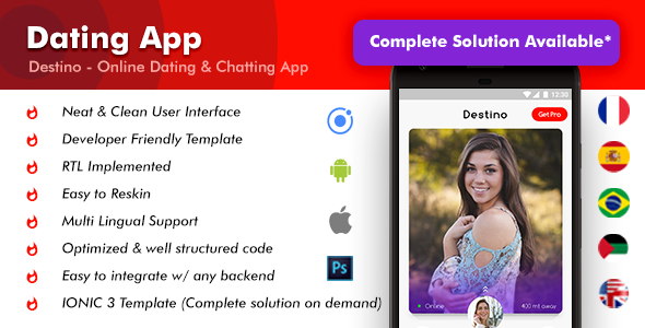 2 App Template| Matchmaking & Chat App | Online Dating Template | Swipe, Match & Chat | Destino - CodeCanyon Item for Sale