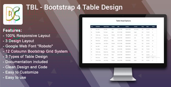 TBL - Bootstrap 4 Table Design - CodeCanyon Item for Sale
