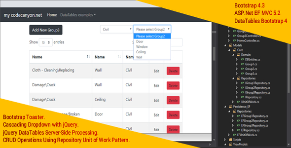 jQuery DataTables Server-Side Processing in .NET MVC Using Entity Framework Repository Pattern - CodeCanyon Item for Sale