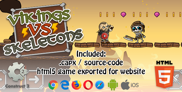Vikings VS Skeletons HTML5 Platform Game - Construct 2 (.capx + html5 Source-code) - CodeCanyon Item for Sale