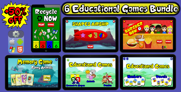 6 Educational Games Bundle - CodeCanyon Item for Sale