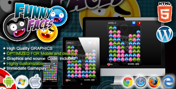 Funny Faces - HTML5 Match 3 Game - CodeCanyon Item for Sale