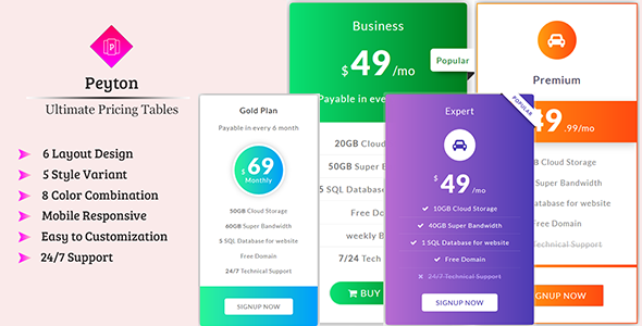 Peyton - Ultimate Pricing Tables - CodeCanyon Item for Sale