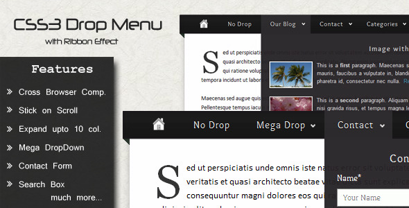 CSS3 Drop Menu with Ribbon Effect - CodeCanyon Item for Sale
