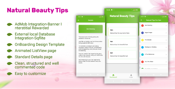 Natural Beauty Tips-Flutter App Using AdMob Sqlite OnBoard Both Android and IOS - CodeCanyon Item for Sale