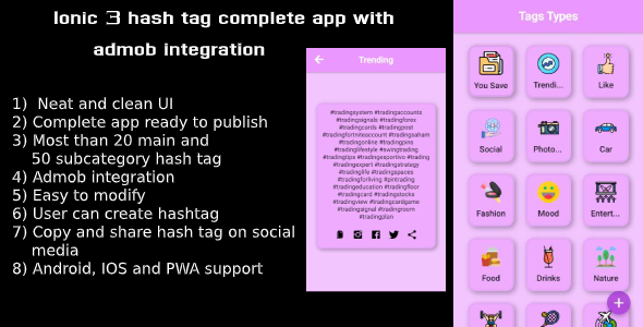 Ionic 3 hash tag complete app with ad mob integration(Android - IOS) - CodeCanyon Item for Sale