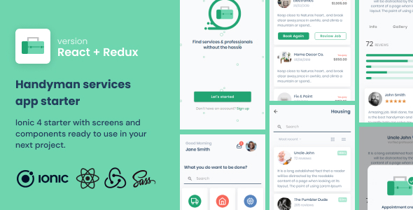 Handyman Services | Ionic 4 | React & Redux | UI Theme | Template App | Starter App & Components - CodeCanyon Item for Sale