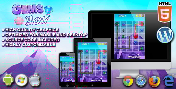 Gems Glow - HTML5 Puzzle Game - CodeCanyon Item for Sale