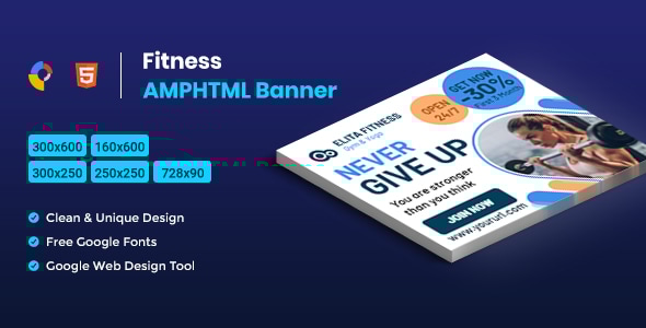 Fitness AMPHTML Banners ads template - CodeCanyon Item for Sale