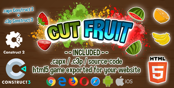 Cut Fruit HTML5 Game - Construct 2 & 3 (.capx + .c3p + source-code) - CodeCanyon Item for Sale