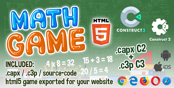 Math Game HTML5 - Construct 2 & 3 (.capx + .c3p + source-code) - CodeCanyon Item for Sale