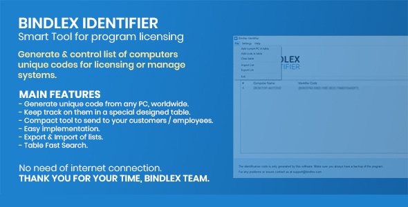Bindlex Identifier - Smart Tool for program licensing - CodeCanyon Item for Sale