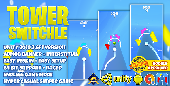 TOWER SWITCHLE UNITY3D + ADMOB + HYPER CASUAL + LATEST API SUPPORT - CodeCanyon Item for Sale