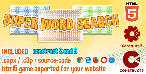 Super Word Search HTML5 Game - Construct 2 & 3 Source Code - CodeCanyon Item for Sale