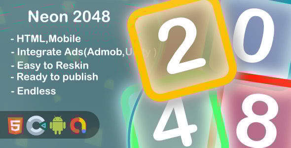 Neon 2048 - Html5 Game and Mobile (Construct 3) - CodeCanyon Item for Sale