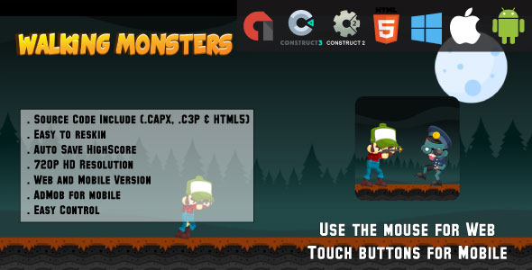 Walking Monsters - HTML5 Game - Web & Mobile + AdMob (CAPX, C3p and HTML5) - CodeCanyon Item for Sale