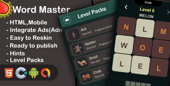 Word Master - Brain Puzzle (Html+Mobile+Construct 3) - CodeCanyon Item for Sale