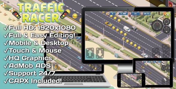 Traffic Racer - HTML5 Game + Mobile Version! (Construct 3 | Construct 2 | Capx) - CodeCanyon Item for Sale