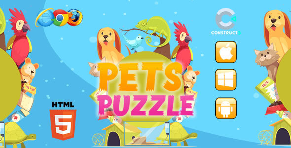 Pets Puzzle HTML5 Game - Construct 3 (c3p) - CodeCanyon Item for Sale