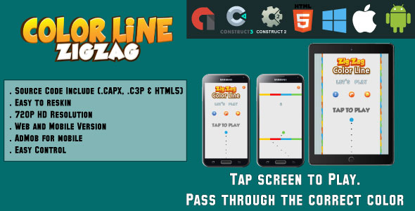 Color Line ZigZag - HTML5 Game - Web & Mobile + AdMob (CAPX, C3p and HTML5) - CodeCanyon Item for Sale