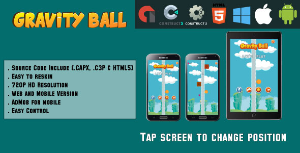 Gravity Ball - HTML5 Game - Web & Mobile + AdMob (CAPX, C3p and HTML5) - CodeCanyon Item for Sale