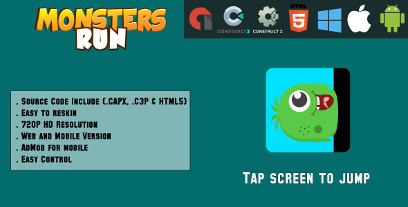Mini Monster Run - HTML5 Game - Web & Mobile + AdMob (CAPX, C3p and HTML5) - CodeCanyon Item for Sale