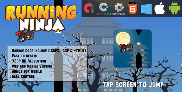 Running Ninja - HTML5 Game - Web & Mobile + AdMob (CAPX, C3p and HTML5) - CodeCanyon Item for Sale
