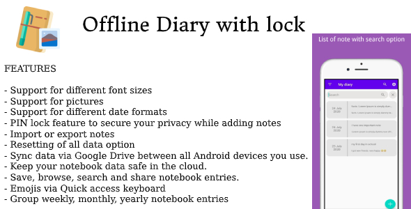 Offline diary with lock android full app code with facebook ads integration - CodeCanyon Item for Sale