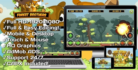Forest Brothers - HTML5 Game + Mobile Version! (Construct 3 | Construct 2 | Capx) - CodeCanyon Item for Sale