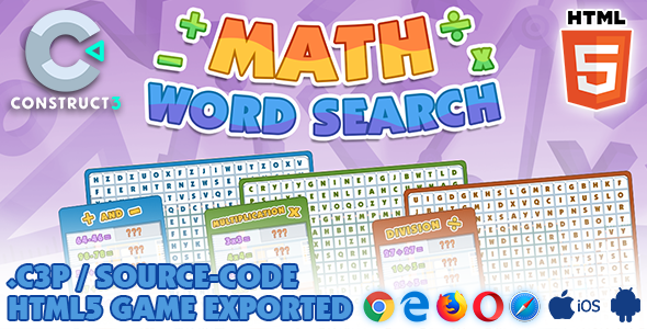 Math Word Search HTML5 Game - Construct 3 Source-code - CodeCanyon Item for Sale