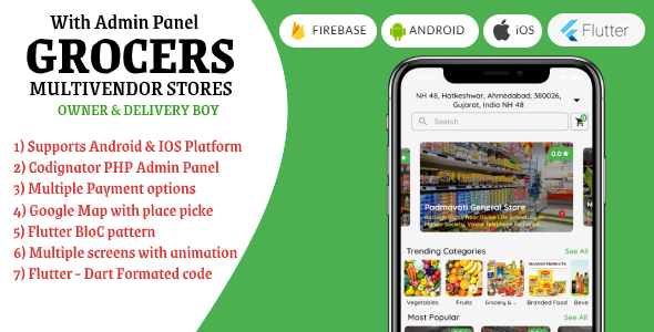 "Grocers" Multivendor Grocery Stores with Flutter + Owner + Driver + Website + flutter 2.x - CodeCanyon Item for Sale