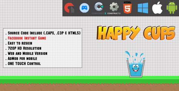 Happy Cups - HTML5 Game - Web & Mobile + AdMob (CAPX, C3p and HTML5) - CodeCanyon Item for Sale